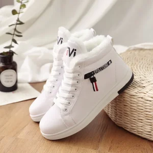 2024 Winter Boots Women Ankle Boots Warm PU Plush Winter Woman Shoes Sneakers Flats Lace Up Ladies Shoes Women Short Snow Boots