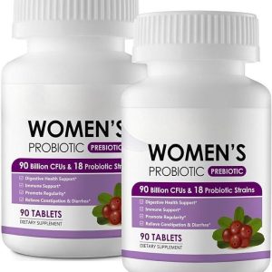 2PCS Women’s Probiotic, with Cranberry Extract, Organic Prebiotics & Vitamin C, 90 Billion CFUs,18 Strains, Help for Boost Immune, Digestive, Gut Health & Women’s Health,180 Tablets