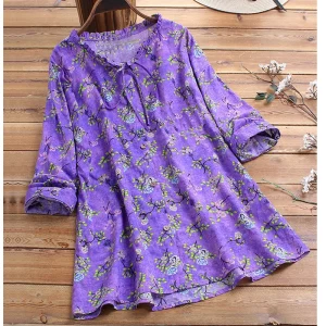 2022 Spring Summer Long Sleeve Floral Shirt Blouse Large Size M-5XL Sweet Lady beautiful Purple Top Womens Tops and Blouses