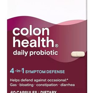 Colon Health Daily Probiotic Capsules, 4-in-1 Symptom Defense to help defend against Occasional Gas, Bloating, Constipation, and Diarrhea, Daily Supplement, 60 Count